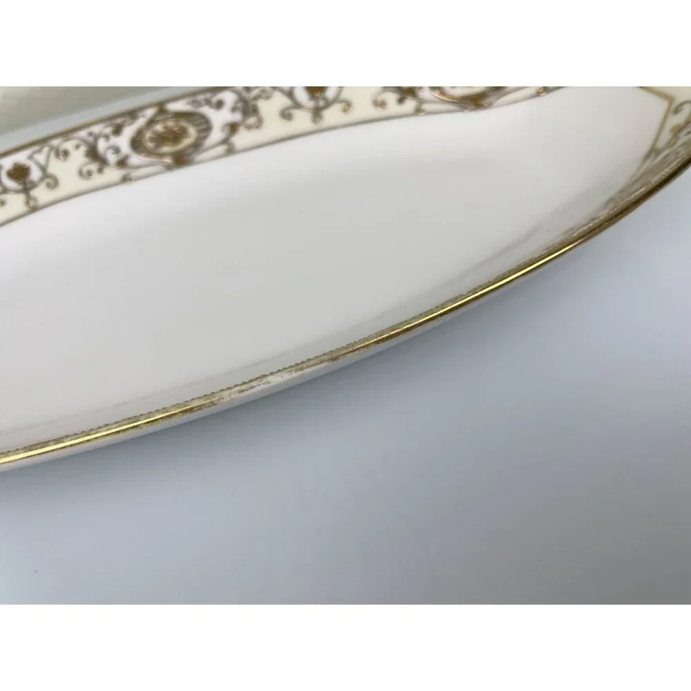 Vintage Hand Painted Nippon Rectangular Serving Platter Gold White Japan